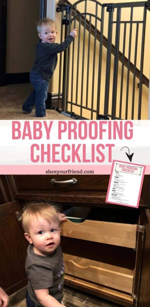 baby proofing checklist with a young child shown