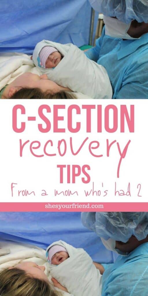 collage of a mom who is having a c section