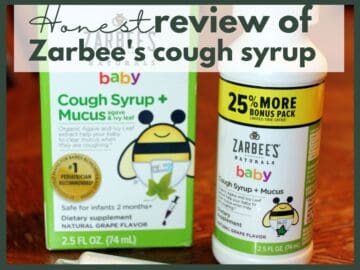 zarbee's baby cough syrup and mucus with text overlay that reads honest review of zarbees cough syrup