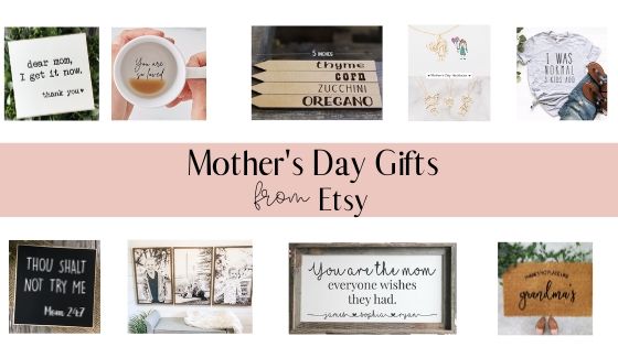collage of mother's day gifts from etsy