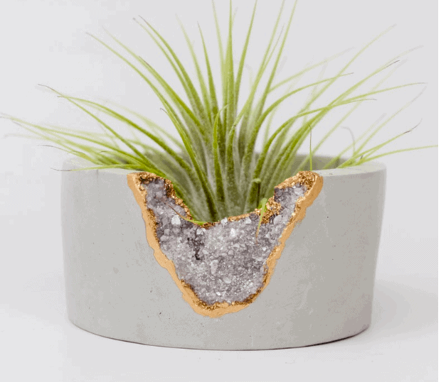 white and purple geode planter