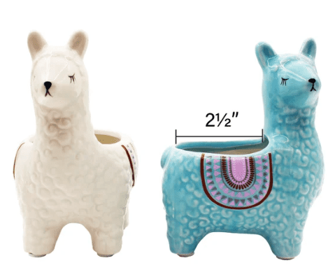 two alpaca shaped planters