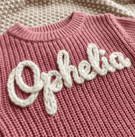 a hand embroidered romper that says ophelia