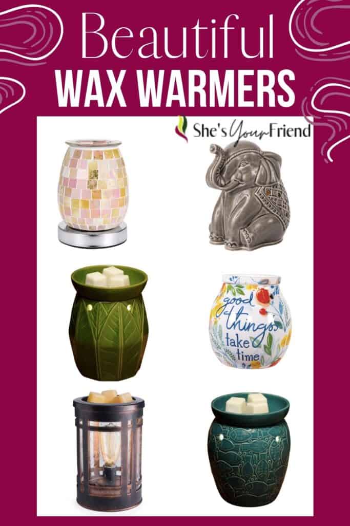 collage of six wax warmers with text overlay that reads beautiful wax warmers