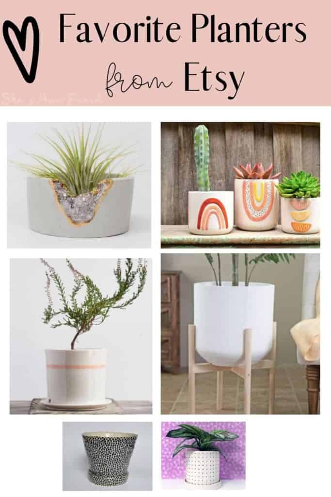 collage of 6 different planters from etsy