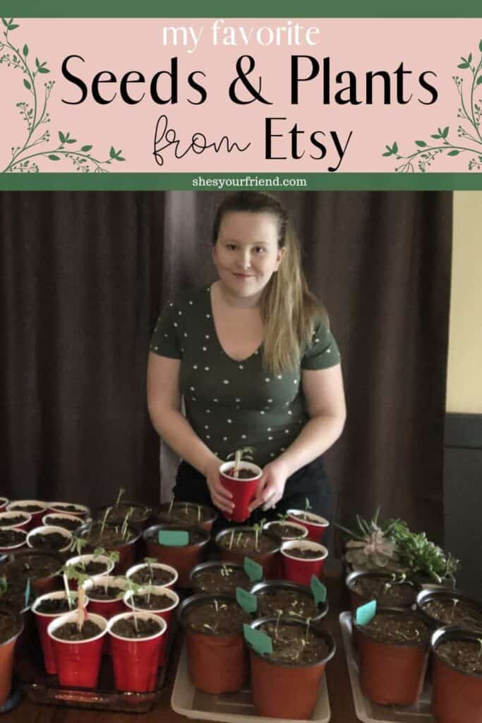 a woman with a bunch of plants she grew from seeds