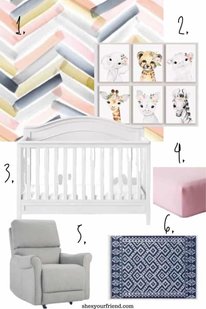 navy and blush safari nursery collage of images