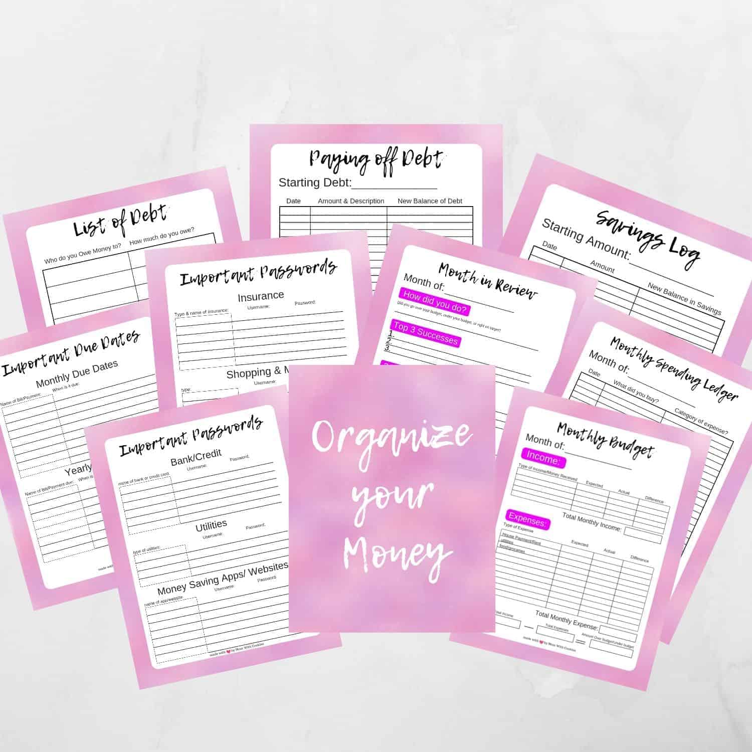 10 pages of printables to organize your money
