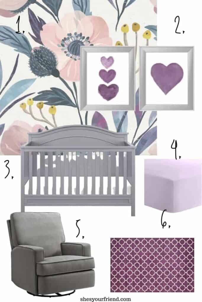 blue purple and light pink nursery inspiration for a baby girl