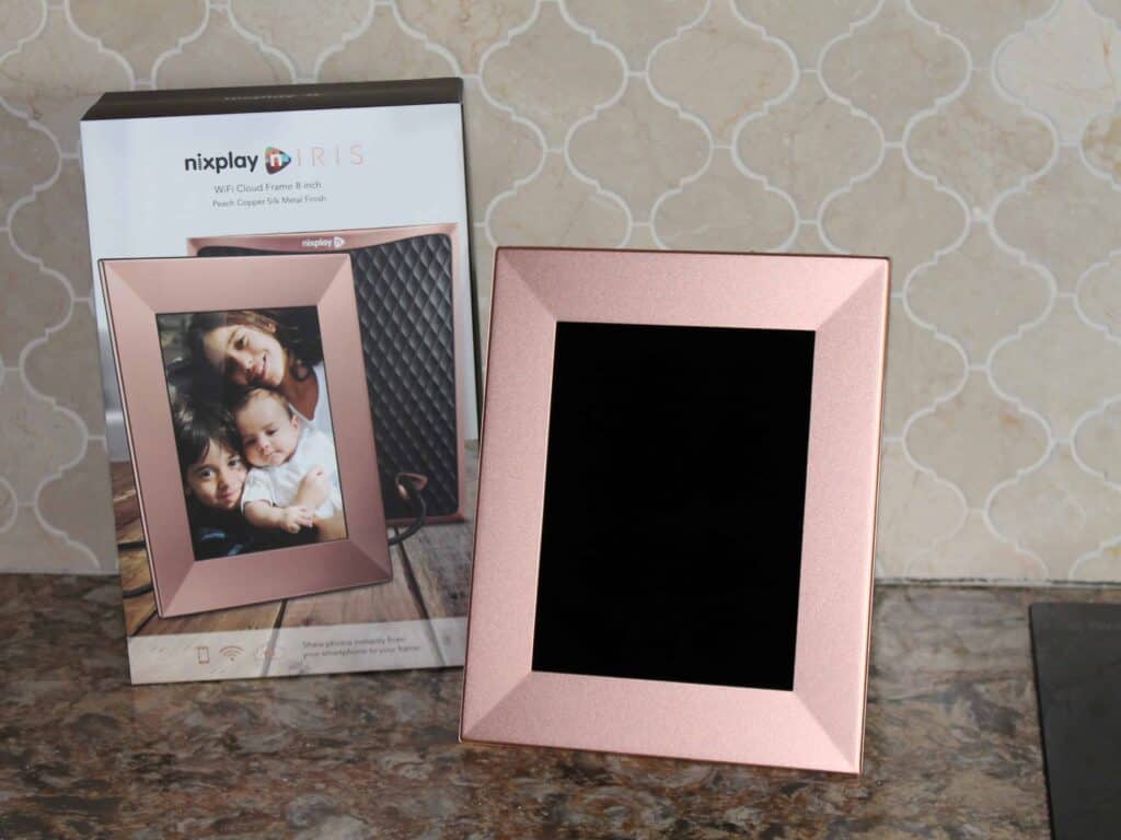 rose gold photo frame on display