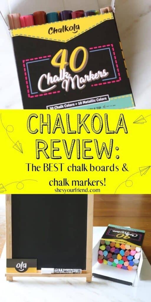 collage of liquid chalk markers and a chalkboard standing next to markers with text overlay that reads chalkola review the best chalk boards and chalk markers