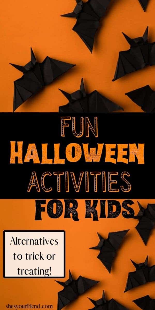 collage of paper bats on an orange background with text overlay that reads fun halloween activities for kids