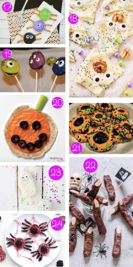 collage of eight halloween foods for kids