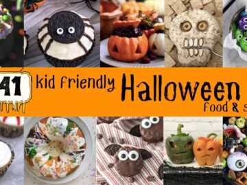 collage of ten different halloween treats snacks and other party food