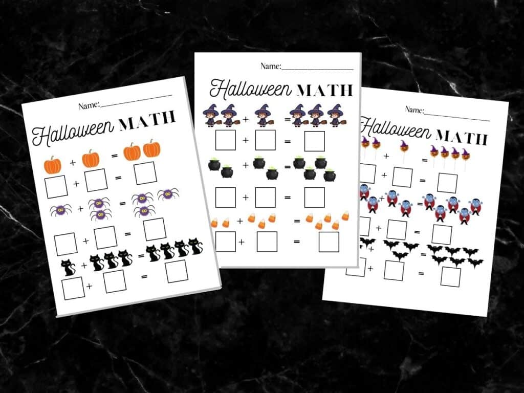 3 preschool halloween math worksheets