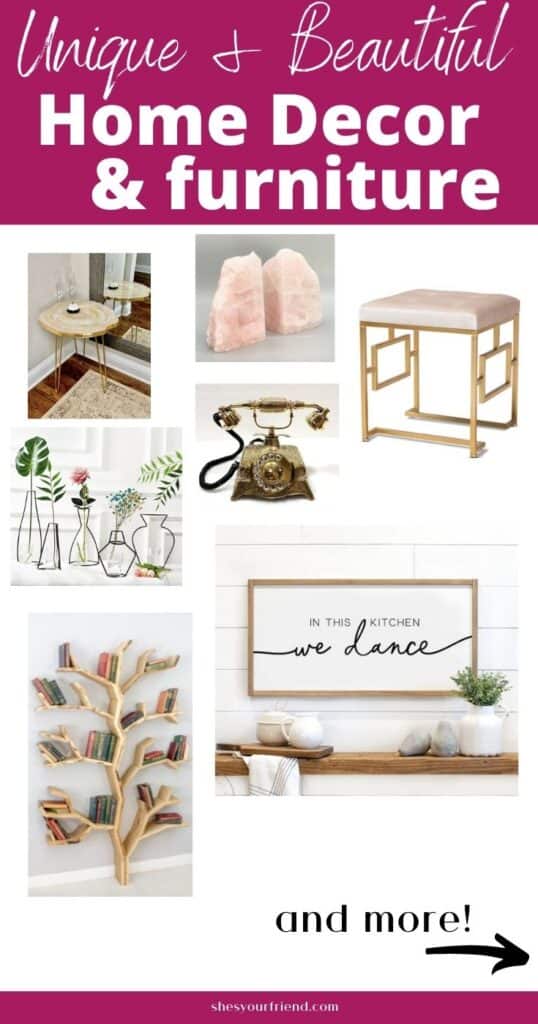 a collage of unique furniture and home decor items with text overlay that reads unique and beautiful home decor and furniture