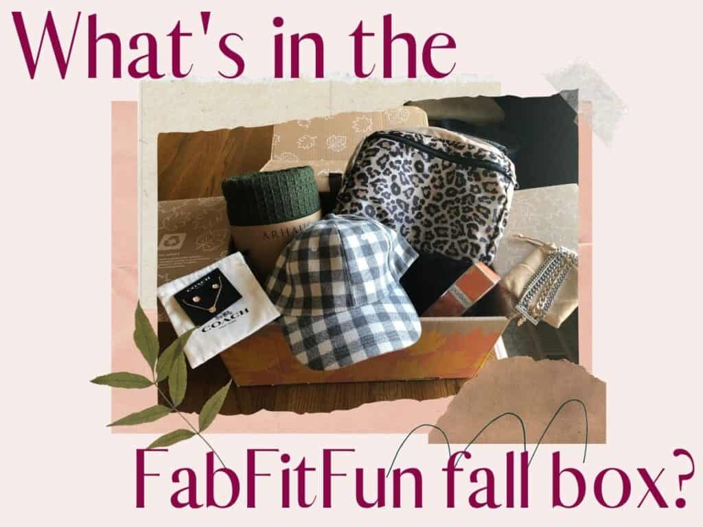 a box filled with fall items and text overlay that reads what in the fabfitfun fall box