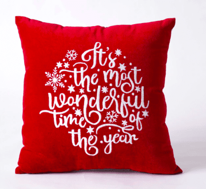 red velvet throw pillow with embroidery