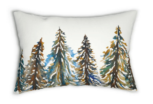 decorative throw pillow with multicolor evergreens