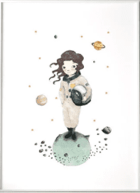 a framed art of an astronaut girl