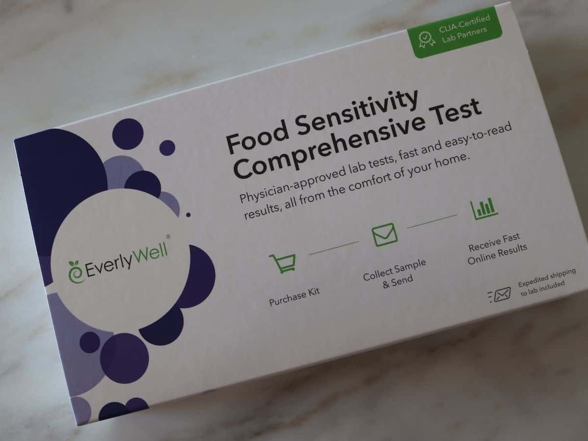 an Everlywell food sensitivity test on a marble countertop