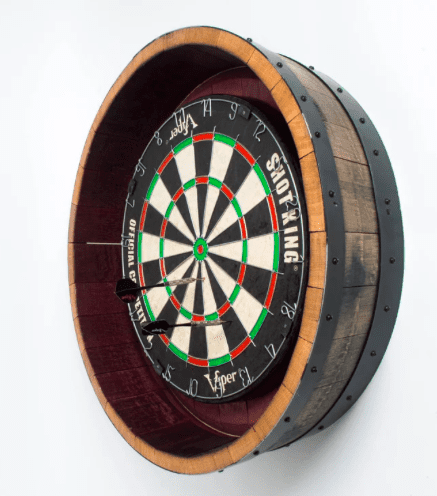 a dart board inside of a barrel rim