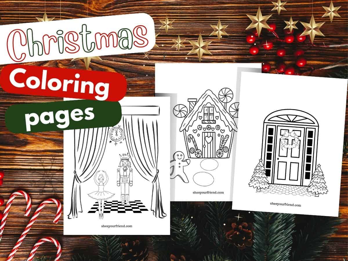 three christmas coloring pages with text overlay that reads Christmas coloring pages