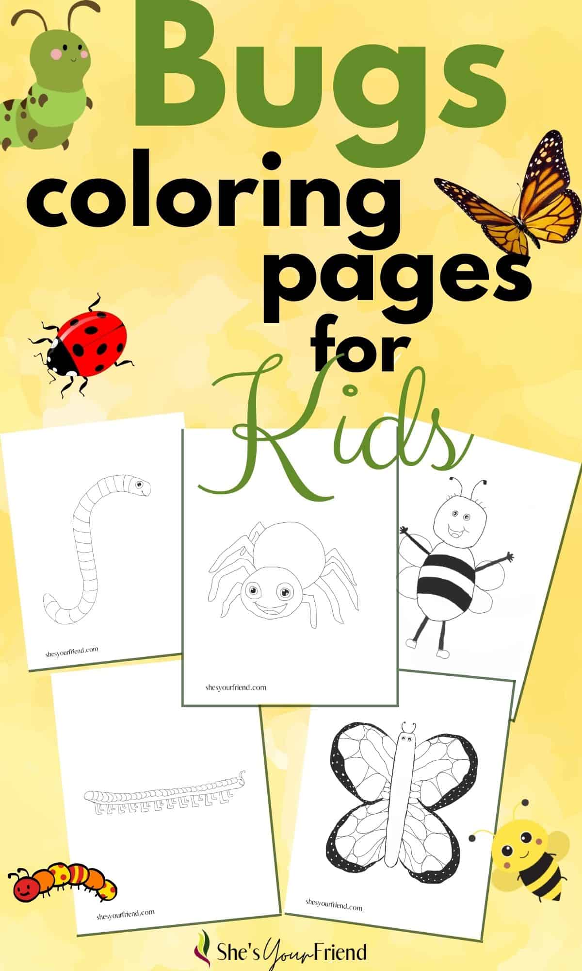 6 Bugs and Insect Coloring Pages - She's Your Friend