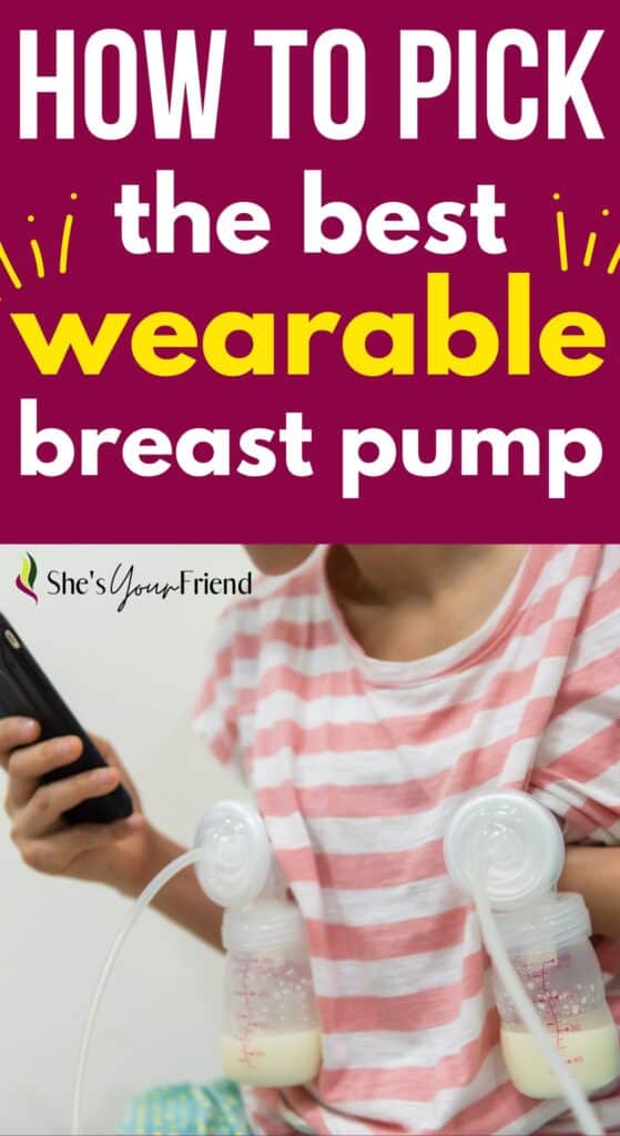 a woman pumping breast milk while looking at her phone and text overlay that reads how to pick the best wearable breast pump