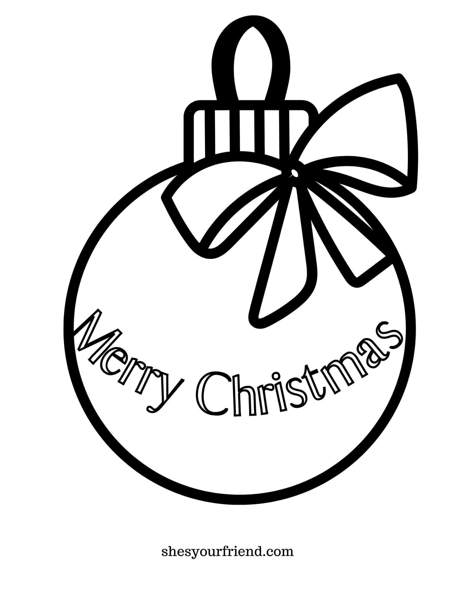 a coloring page with one christmas ornament that says Merry Christmas