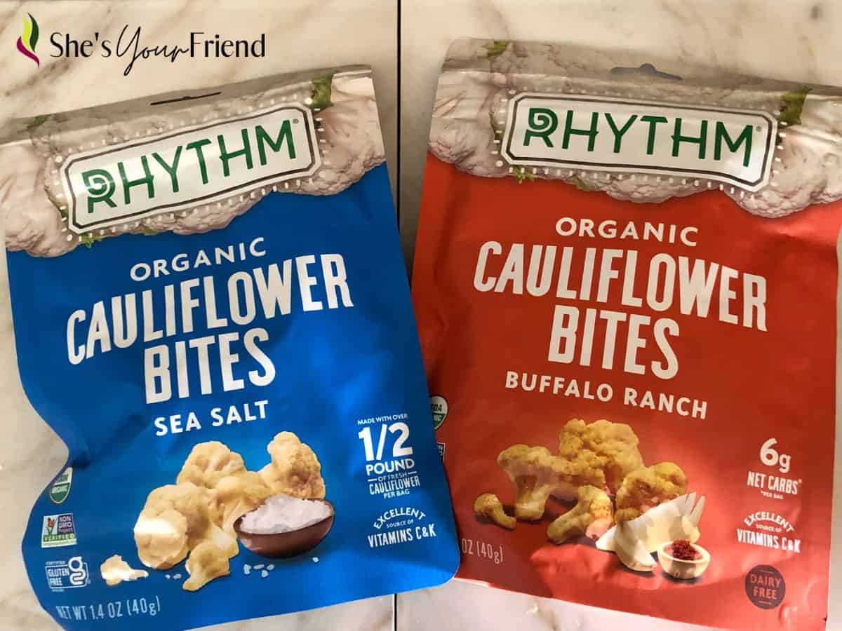 two bags of Rhythm superfoods cauliflower bites