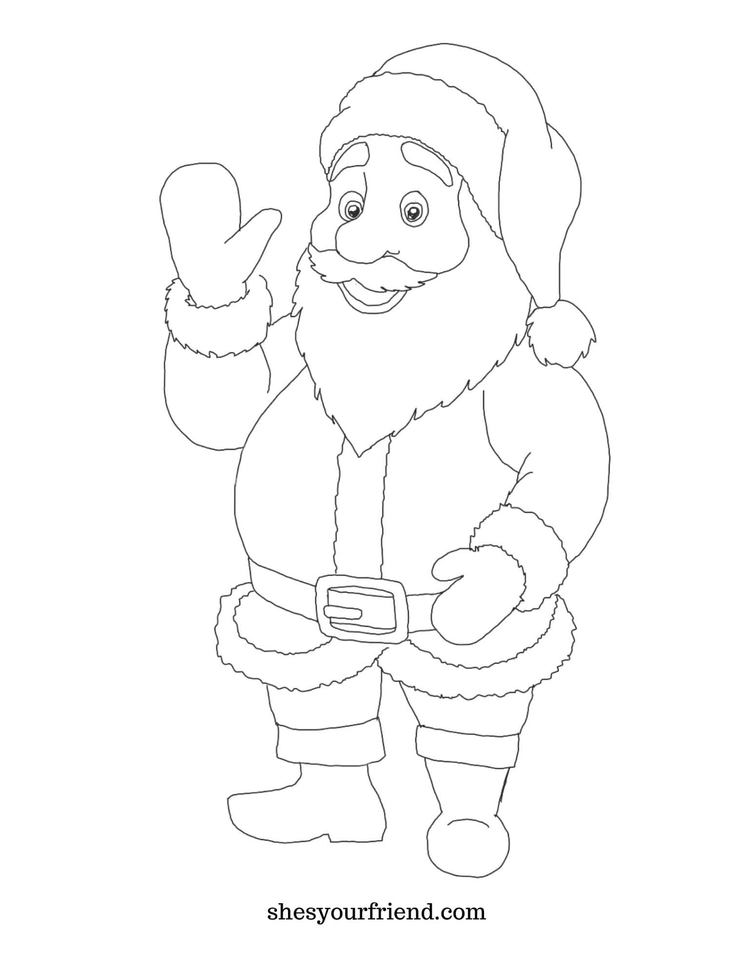 a coloring page with Santa Claus on it