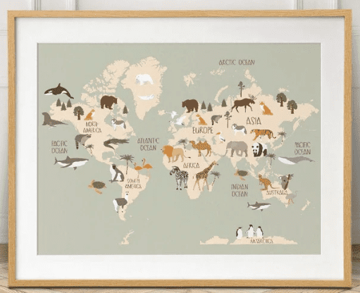 animal world map print