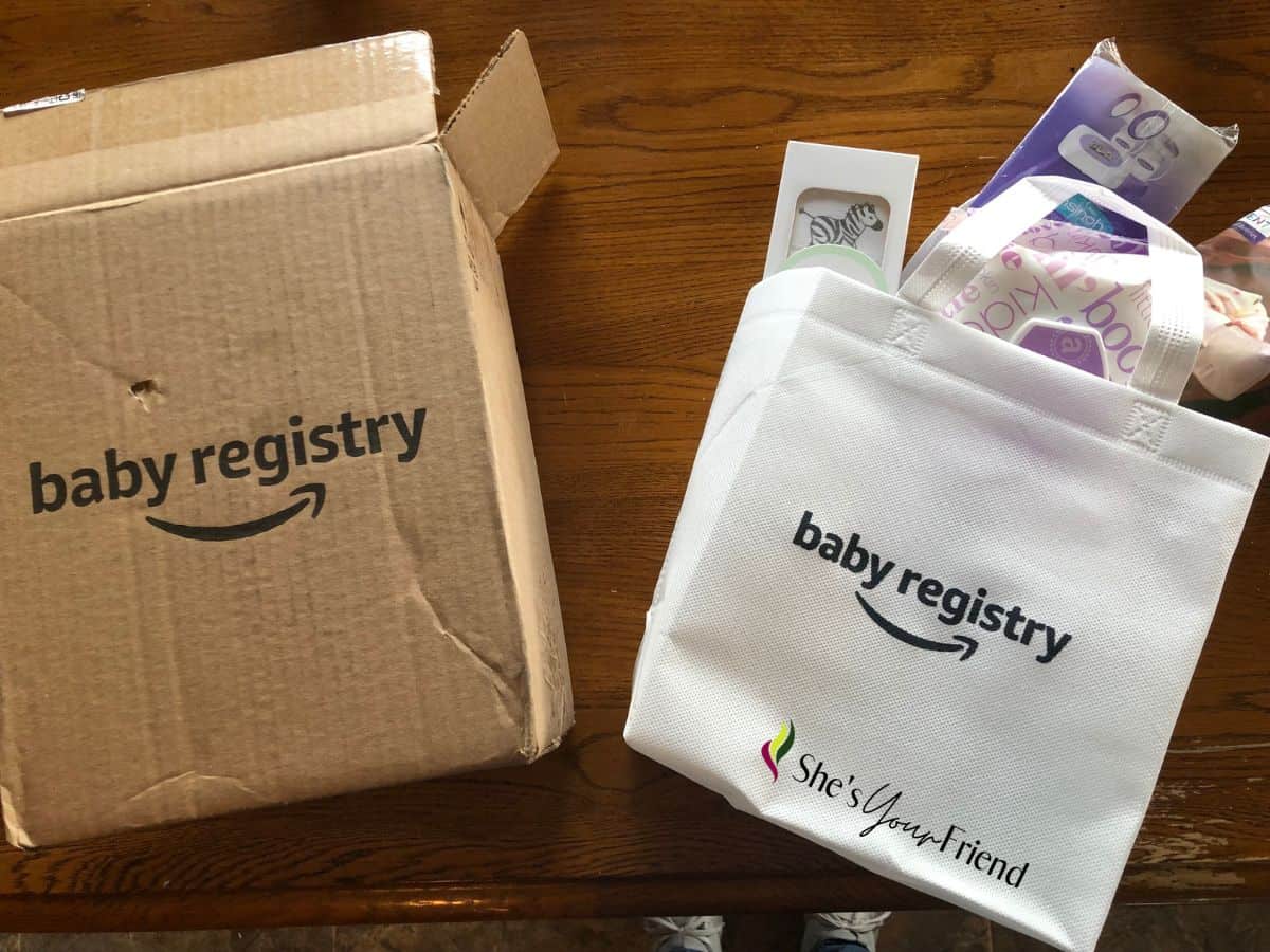 an amazon baby registry welcome box with freebies