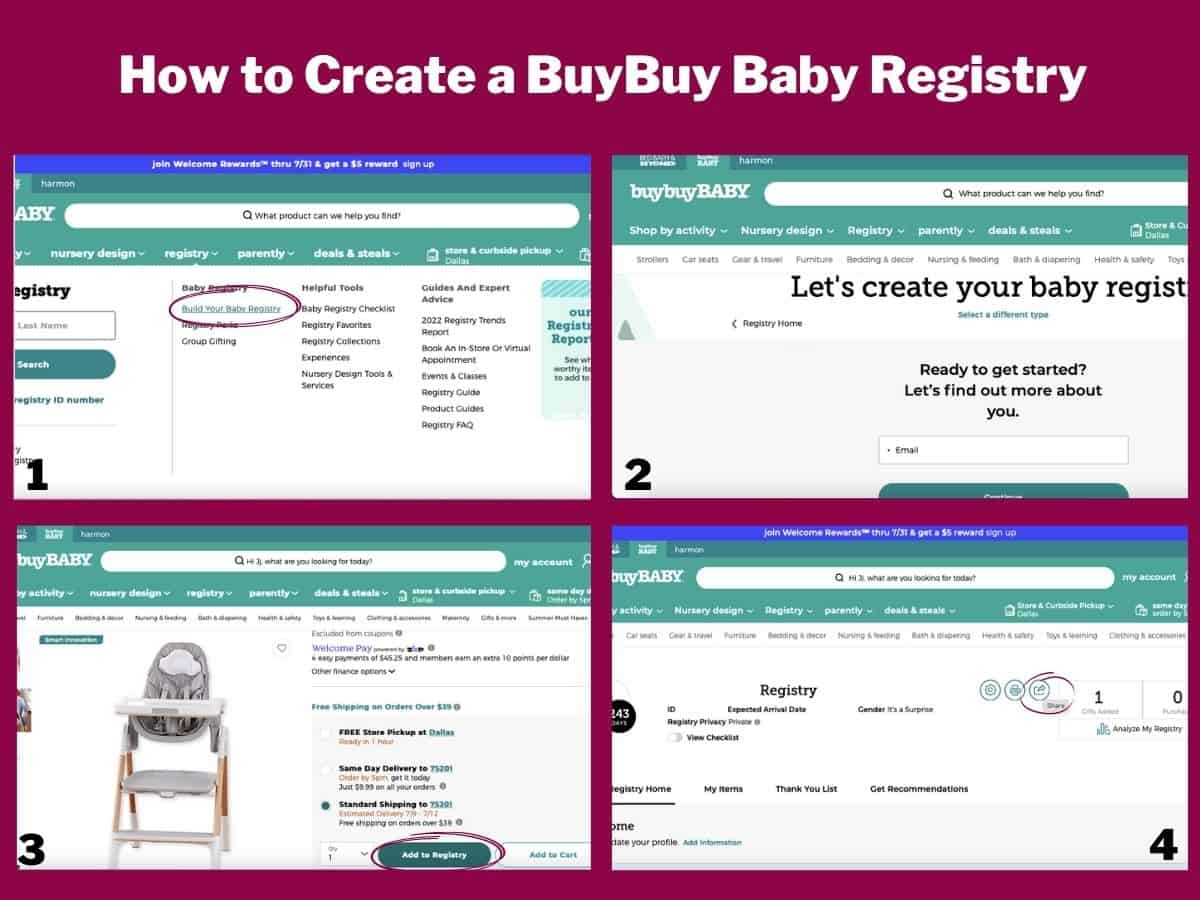 infographic showing how to create a baby registry at Buy Buy Baby