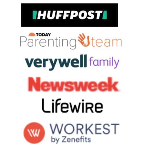 collage showing HuffPost Today parenting team, Verywell family, Newsweek Lifewire and Workest by Zenefits.