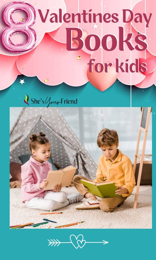 two kids reading books with text overlay that reads eight valentines day books for kids