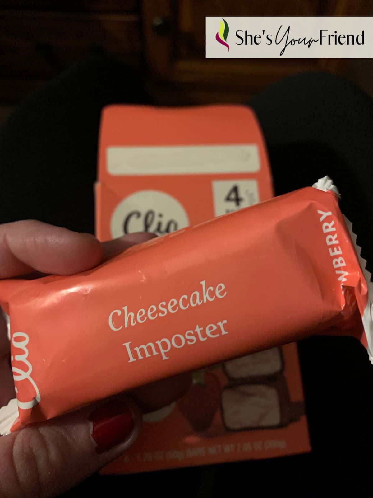 a clio yogurt bar that says cheesecake imposter