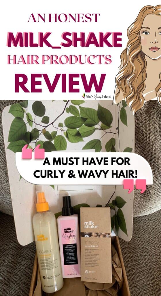 hair products on a table with text overlay that reads an honest milk shake hair products review a must have for curly and wavy hair