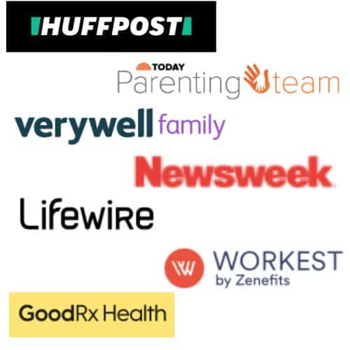 collage showing HuffPost Today parenting team, Verywell family, Newsweek Lifewire, Workest by Zenefits, and GoodRx Health