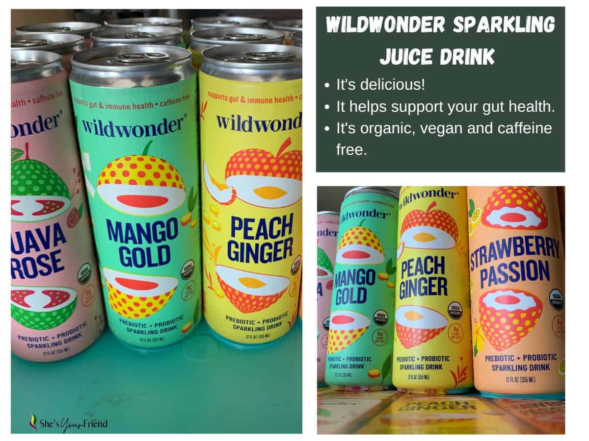 cans of wildwonder sparkling juice drink and other cans and text overlay that reads wild wonder sparkling juice drink